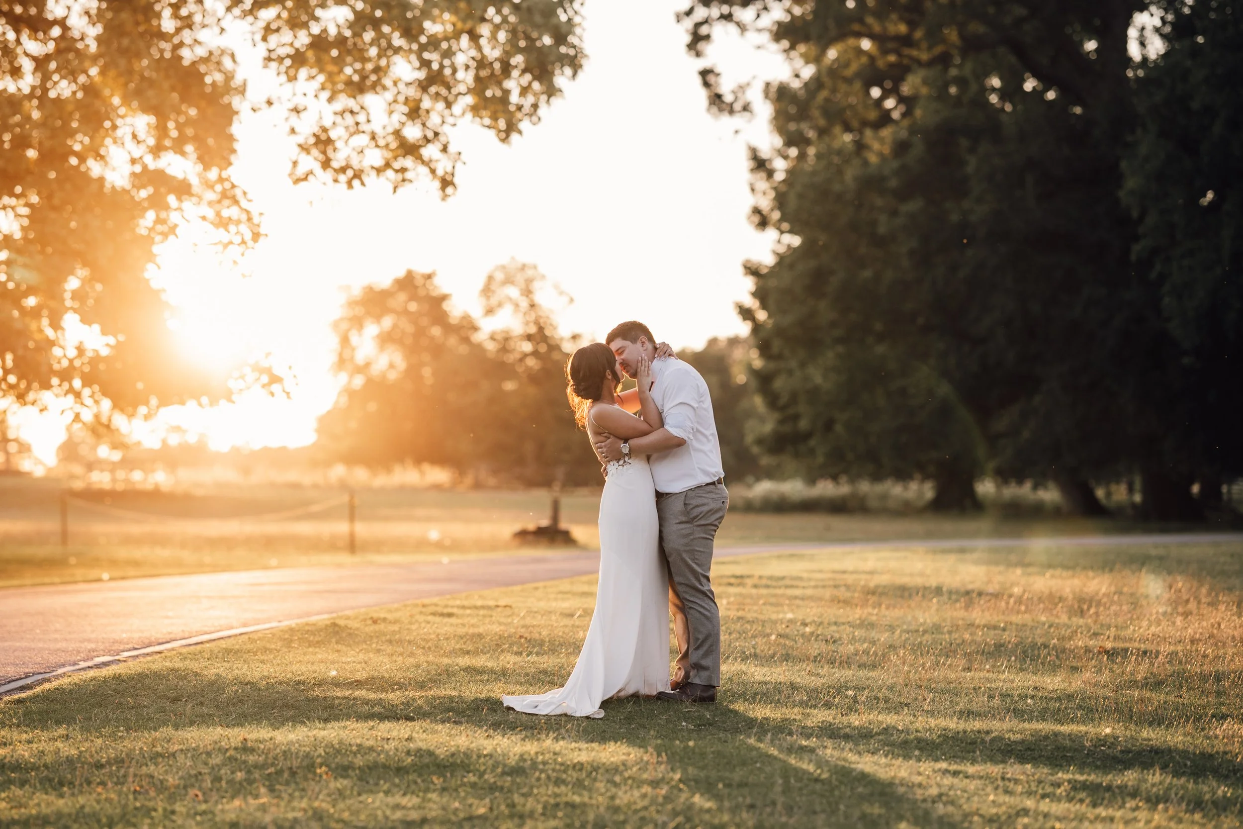 Sunset wedding photo at Calke Abbey in Derbyshire