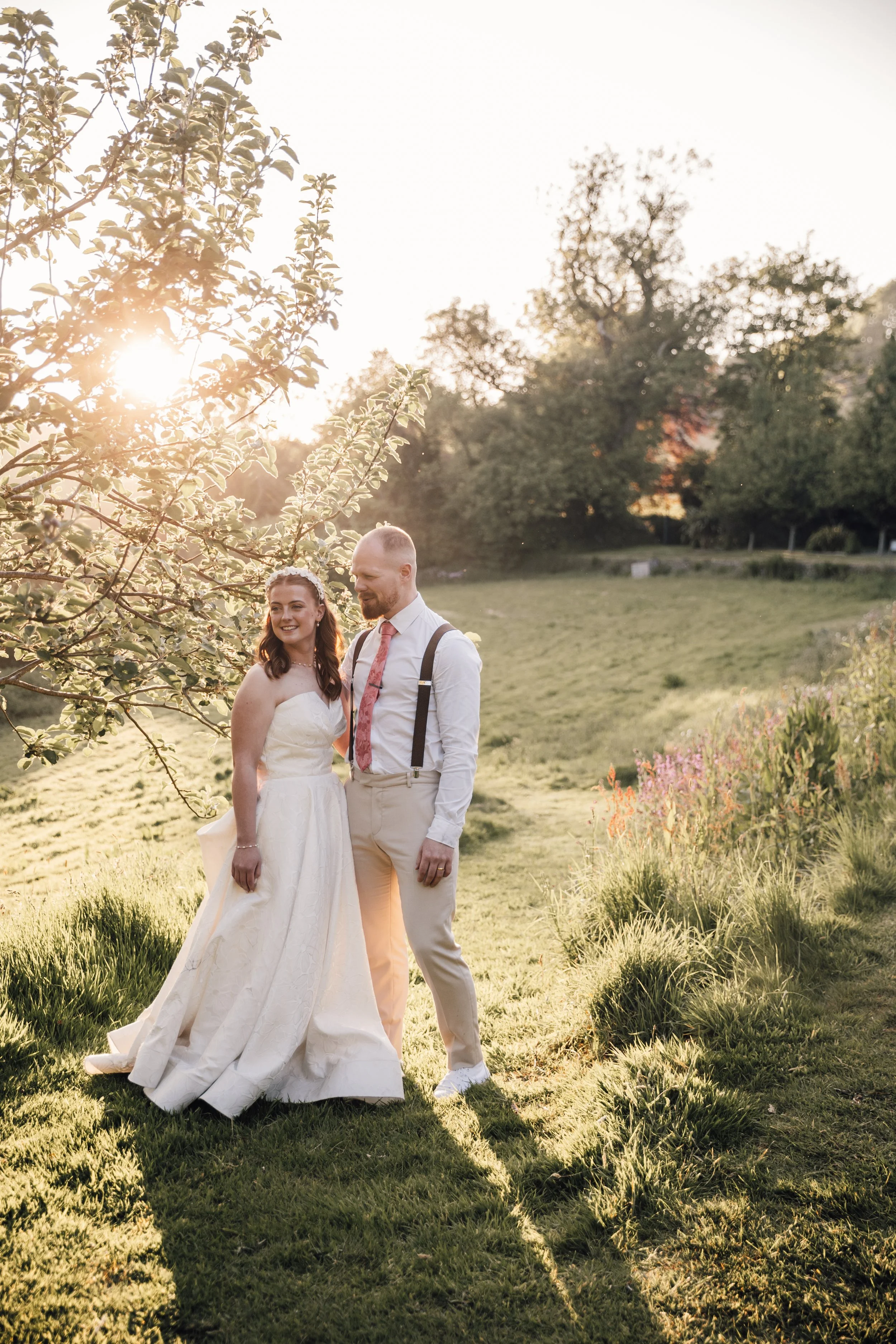 golden hour wedding photos at Pengenna Manor
