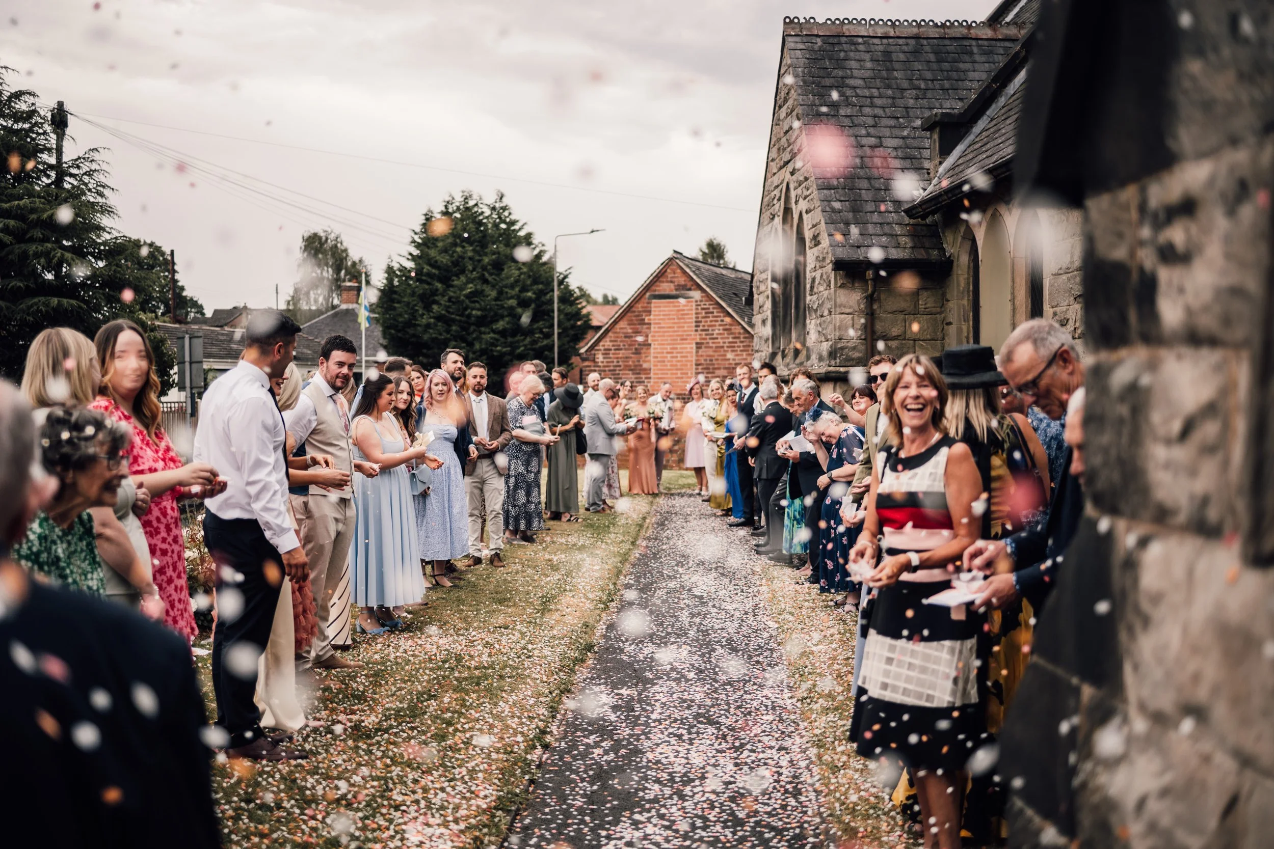 Post confetti photo at Derbyshire wedding