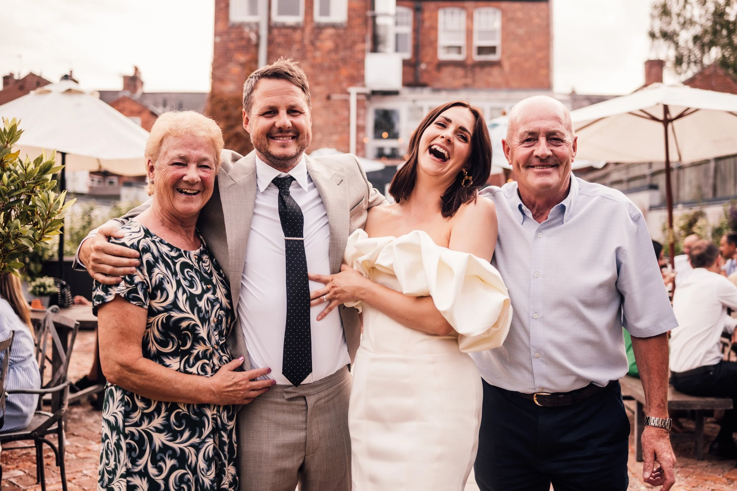 Relaxed family portrait at Derbyshire wedding