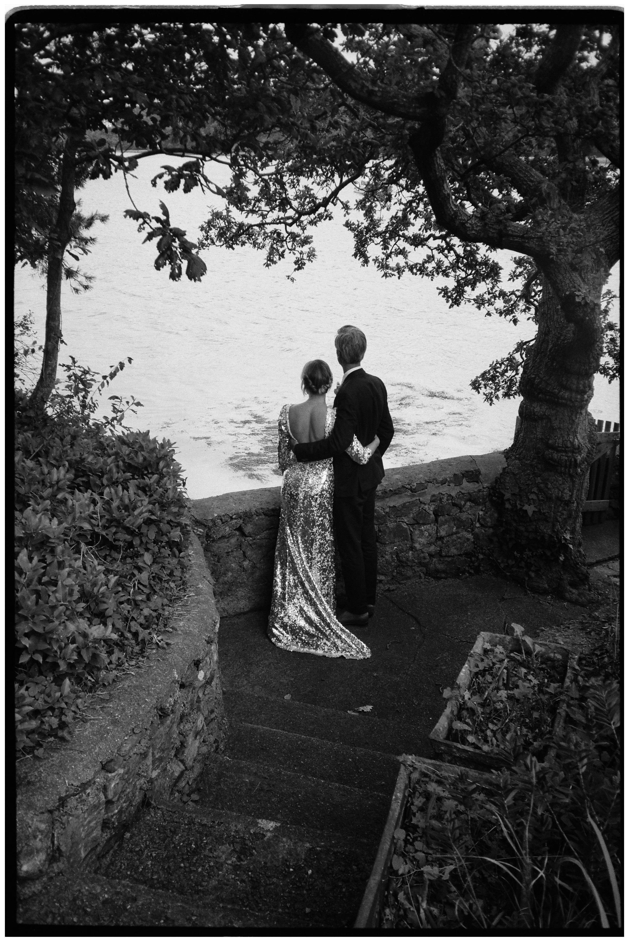 Candid wedding photos on black and white 35mm film