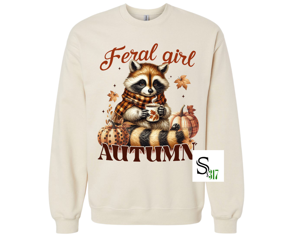 🍁🦝 Feral Girl Autumn Hoodie, Sweatshirt & Tee