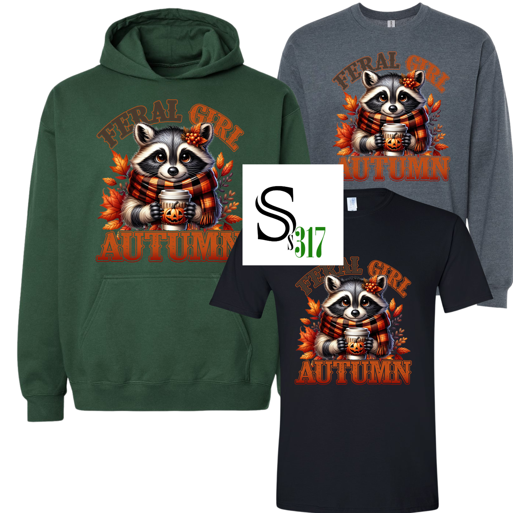 🍁🦝 Feral Girl Autumn Hoodie, Sweatshirt & Tee