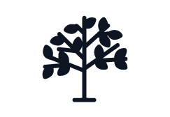 Un árbol estilizado en color azul oscuro sobre fondo negro.