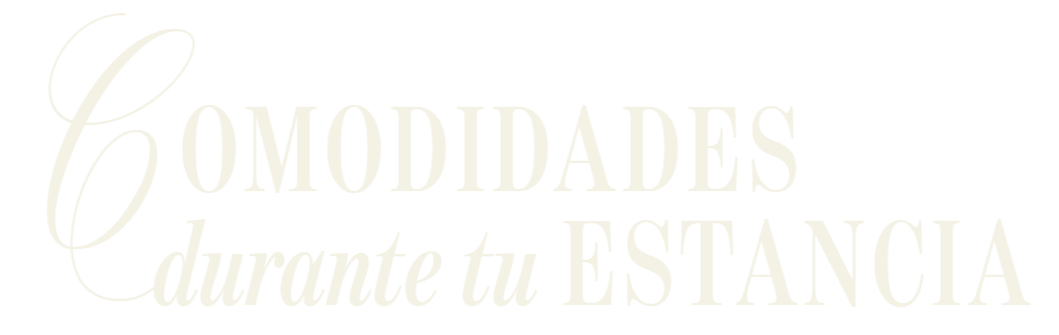Texto que dice "Comodidades durante tu estancia" en fondo negro