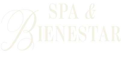 Logo de un spa y centro de bienestar con fondo negro y texto en blanco.