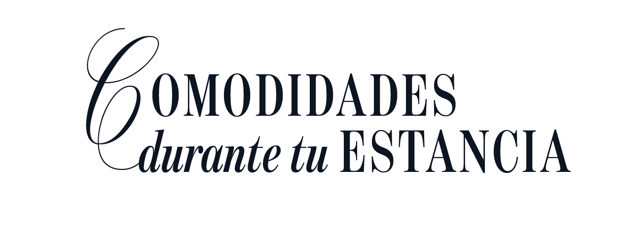 Texto en estilo caligráfico que dice 'Comodidades durante tu estancia'.