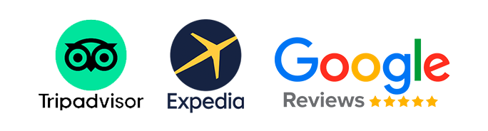 Iconos relacionados con viajes y turismo, incluyendo un ojo de visor, un avión, un coche y diferentes destinos