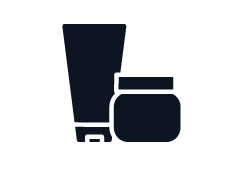 Ilustración de un tubo y un frasco, probablemente productos de cuidado personal o cosméticos.