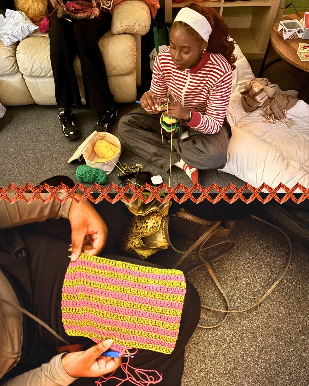 #Crochet friends are you there? 🧶🫶🏾
This month Ashleigh held Crochet Corner in London, a cosy 3rd space for knitters, crocheters and fibre artists to come together, chat, create and give back through shared passions.

Everyone brought granny squar
