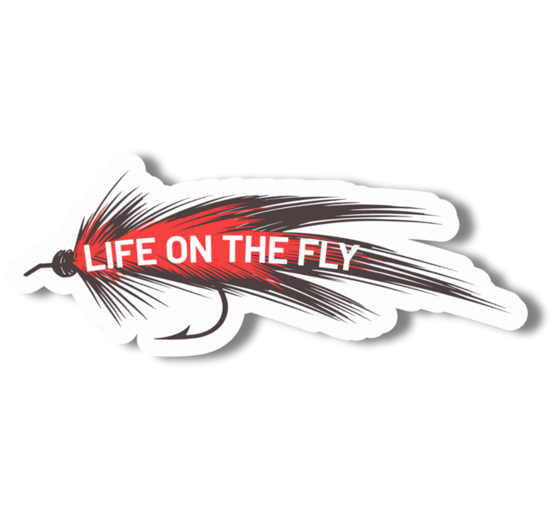 Life On The Fly – Fly Fishing Sticker | Red & Black Fly | Angler & Outdoor Lifestyle