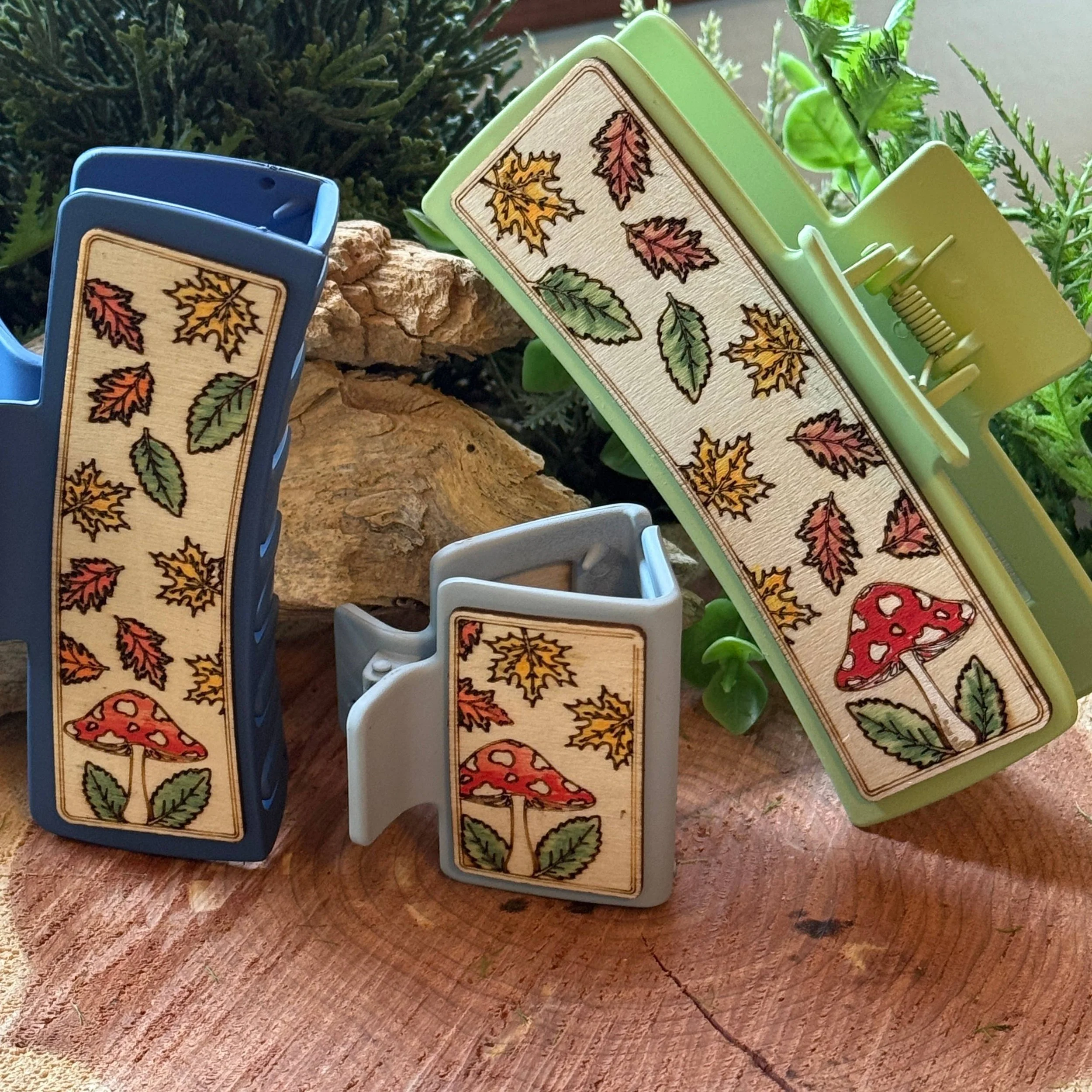 All three sizes of out Watercolor Painted Mushroom Hari Clips