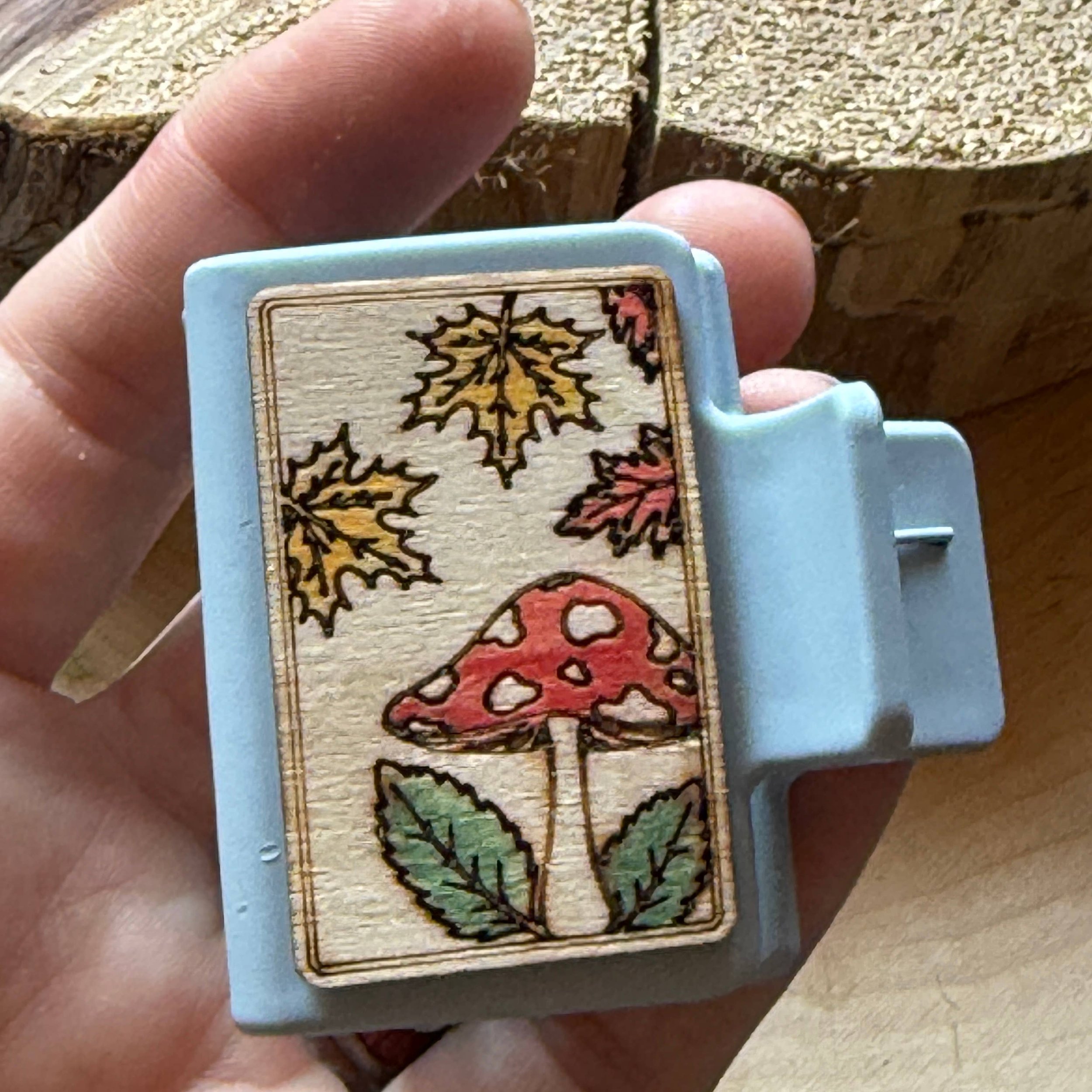 2" mushroom and autumn hair clip