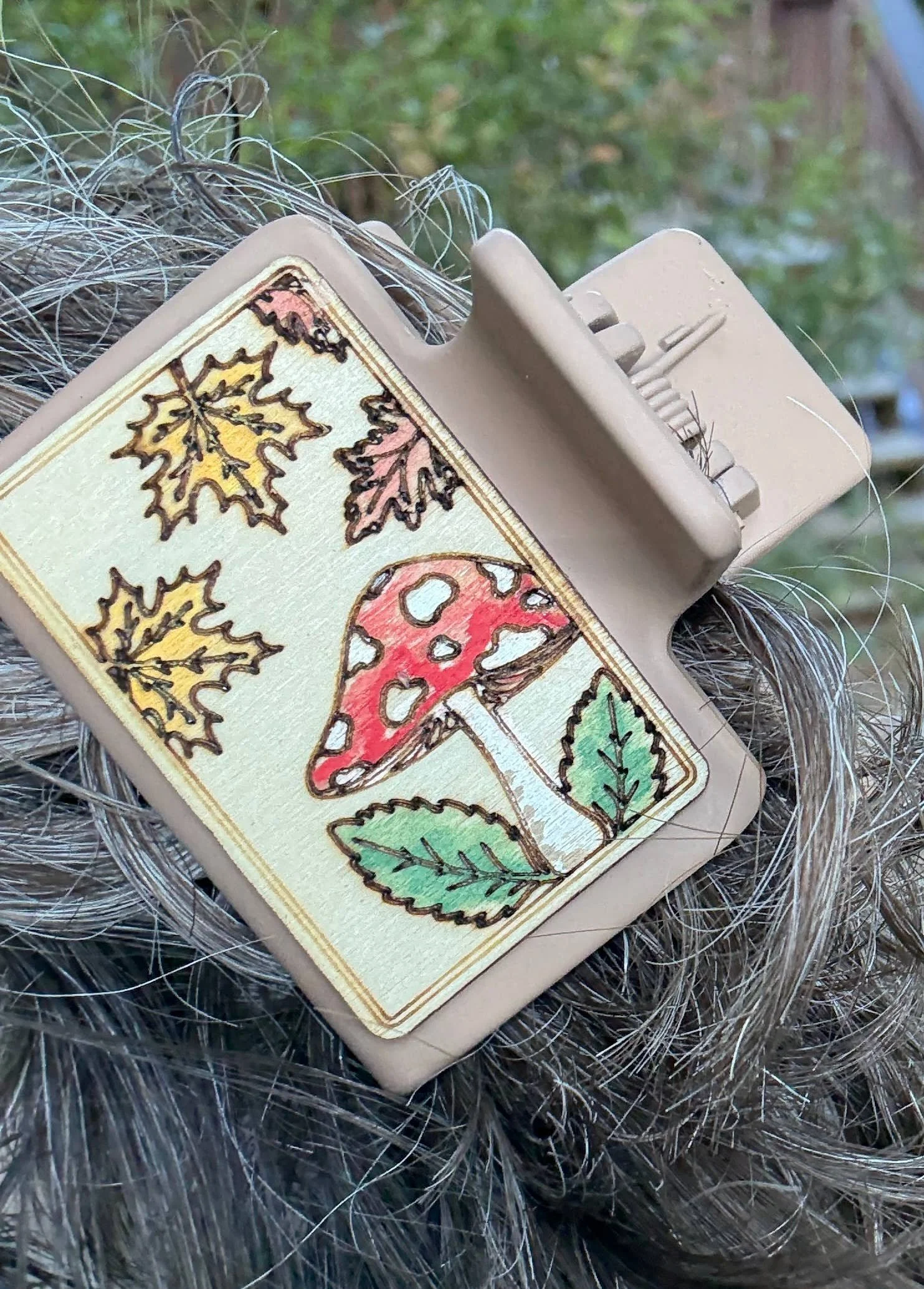 up close view of the watercolor mushroom and leaves