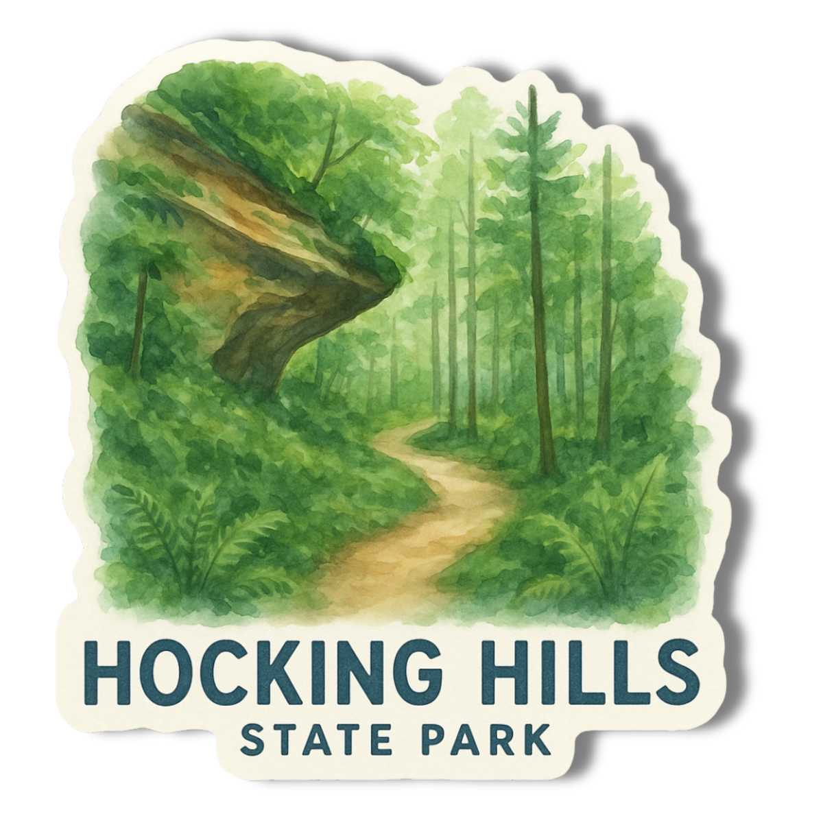 Watercolor Hocking Hills State Park Hiking 3" Vinyl Sticker