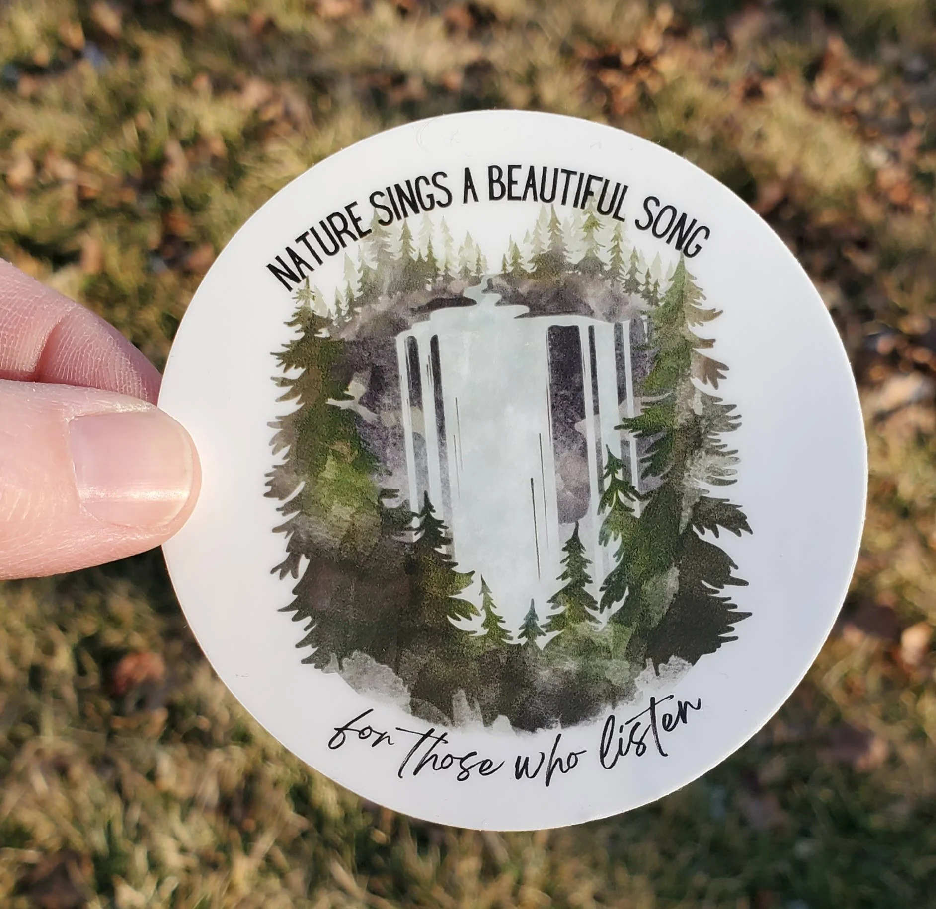 Watercolor Waterfall Round Die Cut 3" Vinyl Sticker