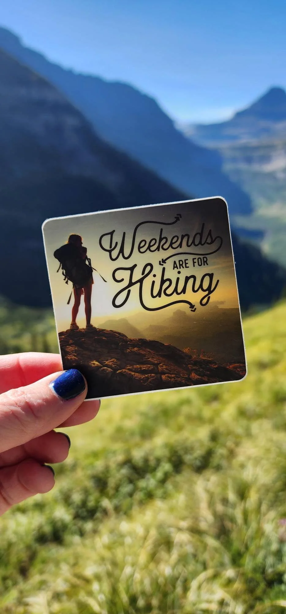 Weekends Are for Hiking - Scenic Hiker 3" Square Vinyl Sticker
