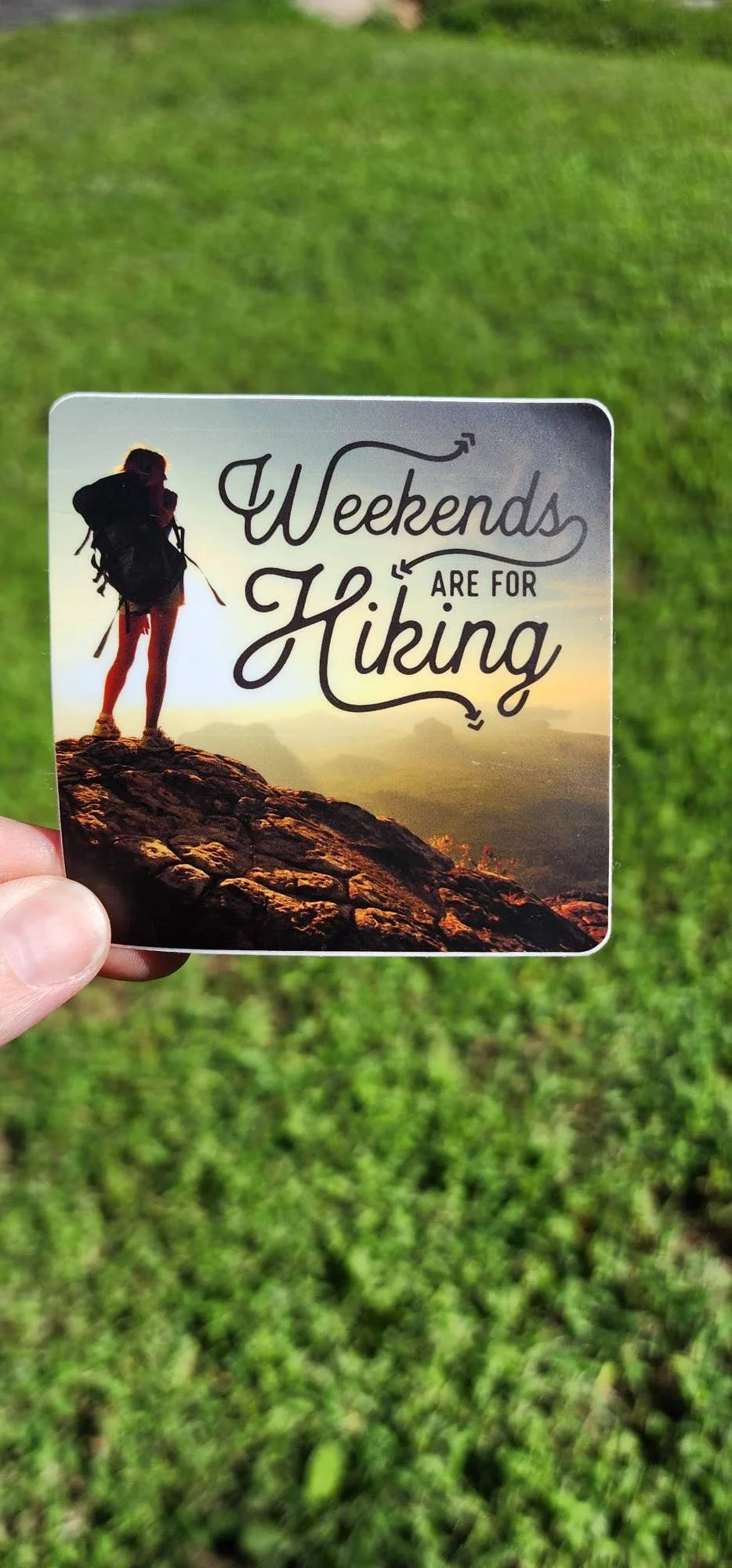 Weekends Are for Hiking - Scenic Hiker 3" Square Vinyl Sticker