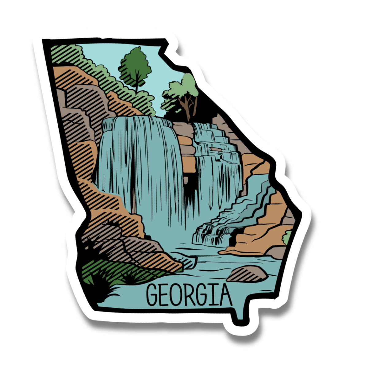 Georgia State, Sticker, Landscape, Waterfall, Checklist, Georgia