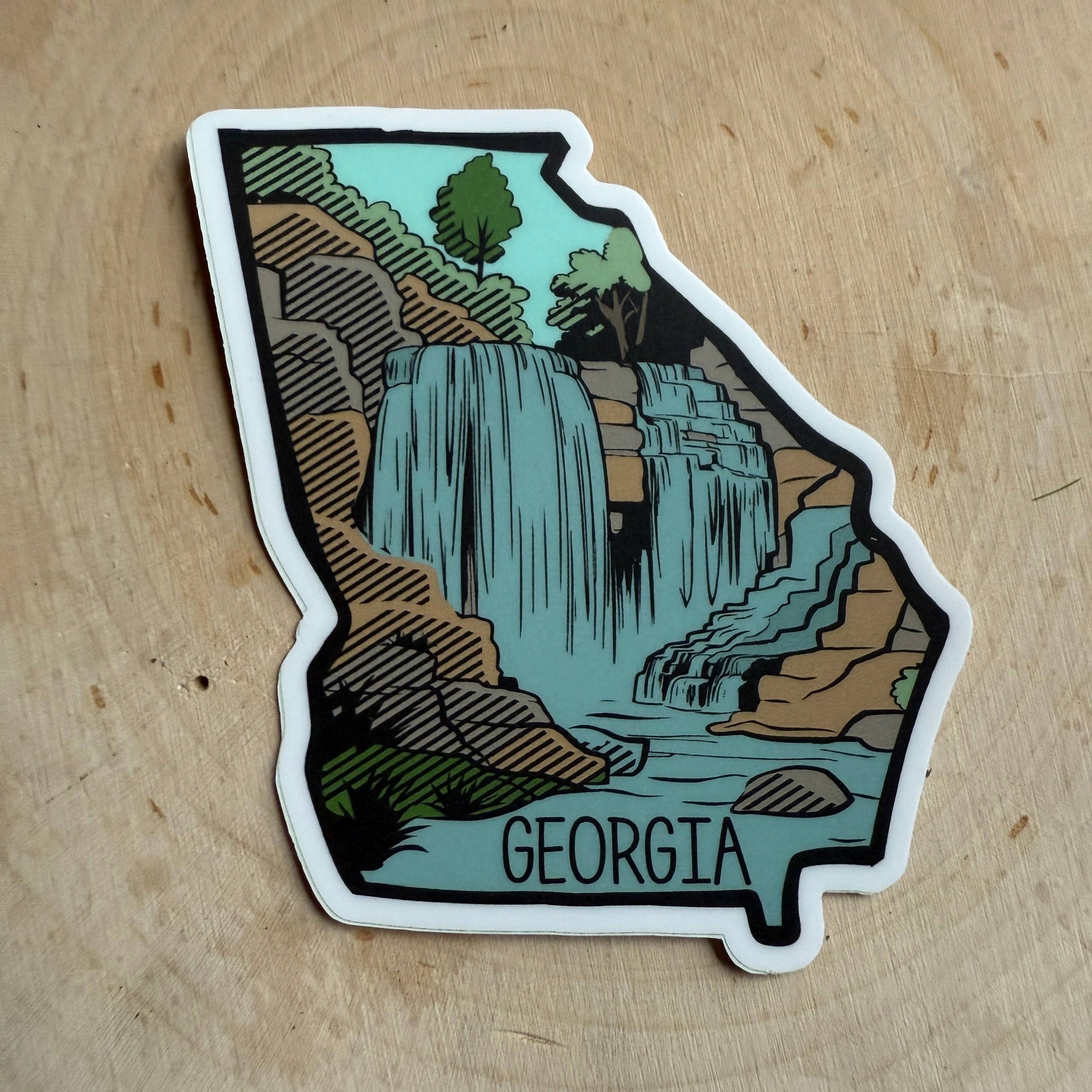 Georgia State, Sticker, Landscape, Waterfall, Checklist
