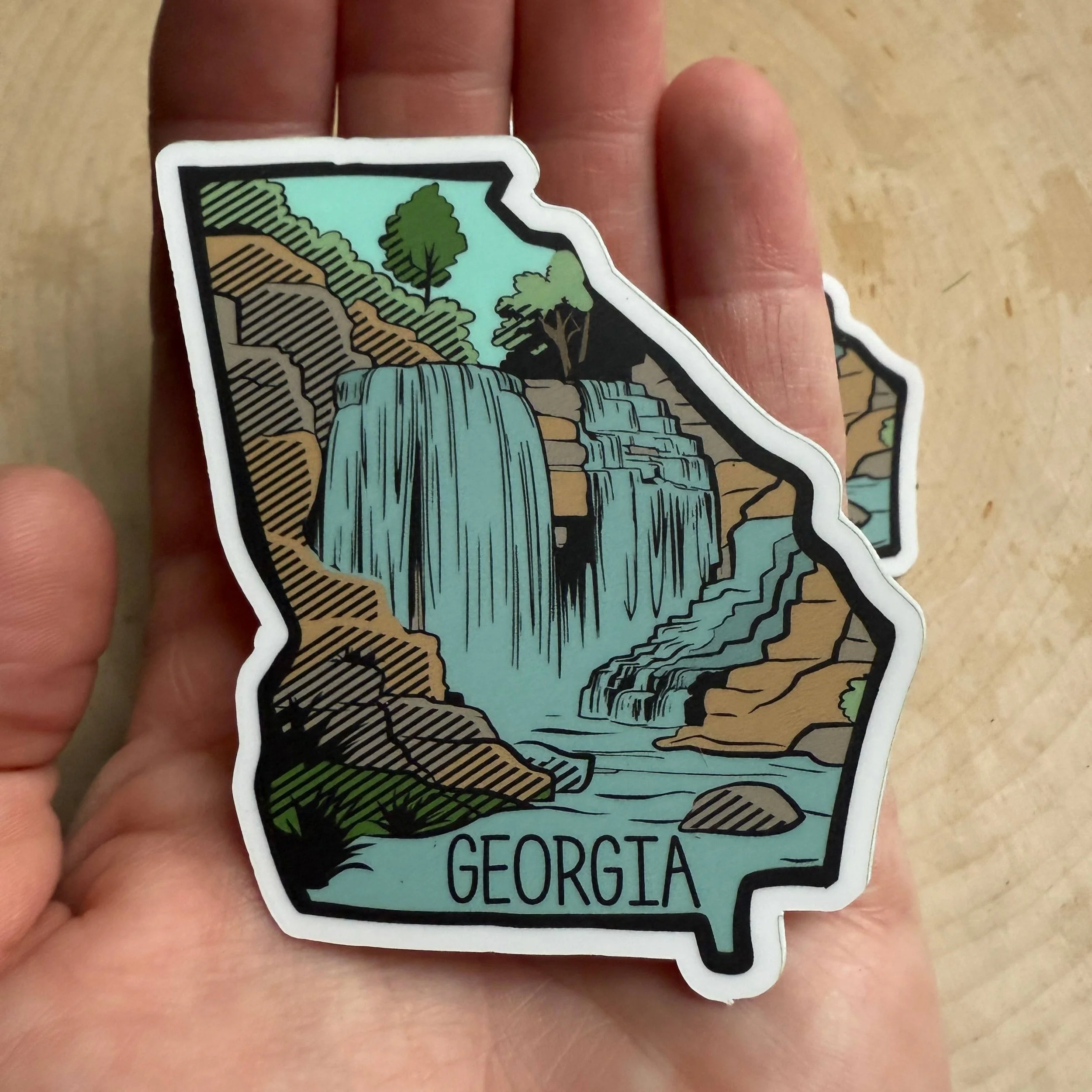 Georgia State, Sticker, Landscape, Waterfall, Checklist