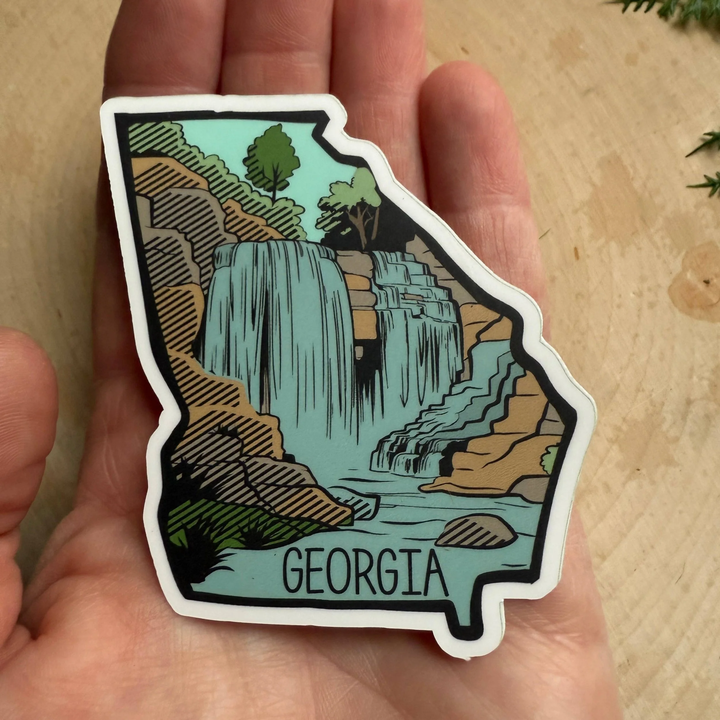 Georgia State, Sticker, Landscape, Waterfall, Checklist