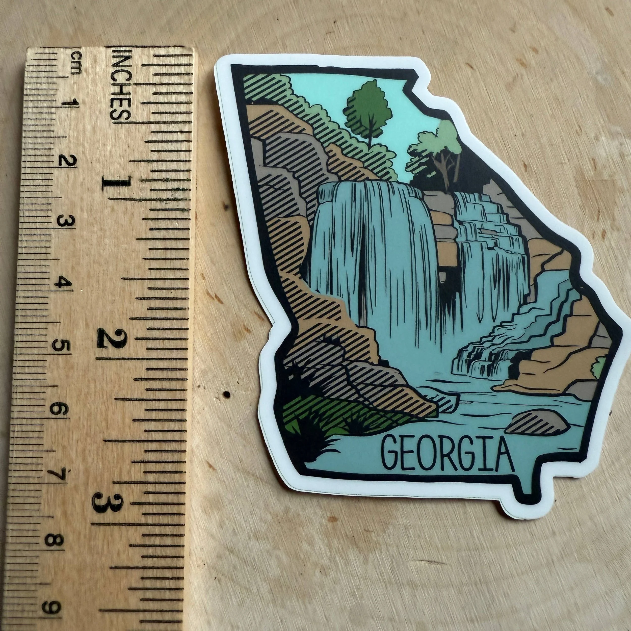 Georgia State, Sticker, Landscape, Waterfall, Checklist
