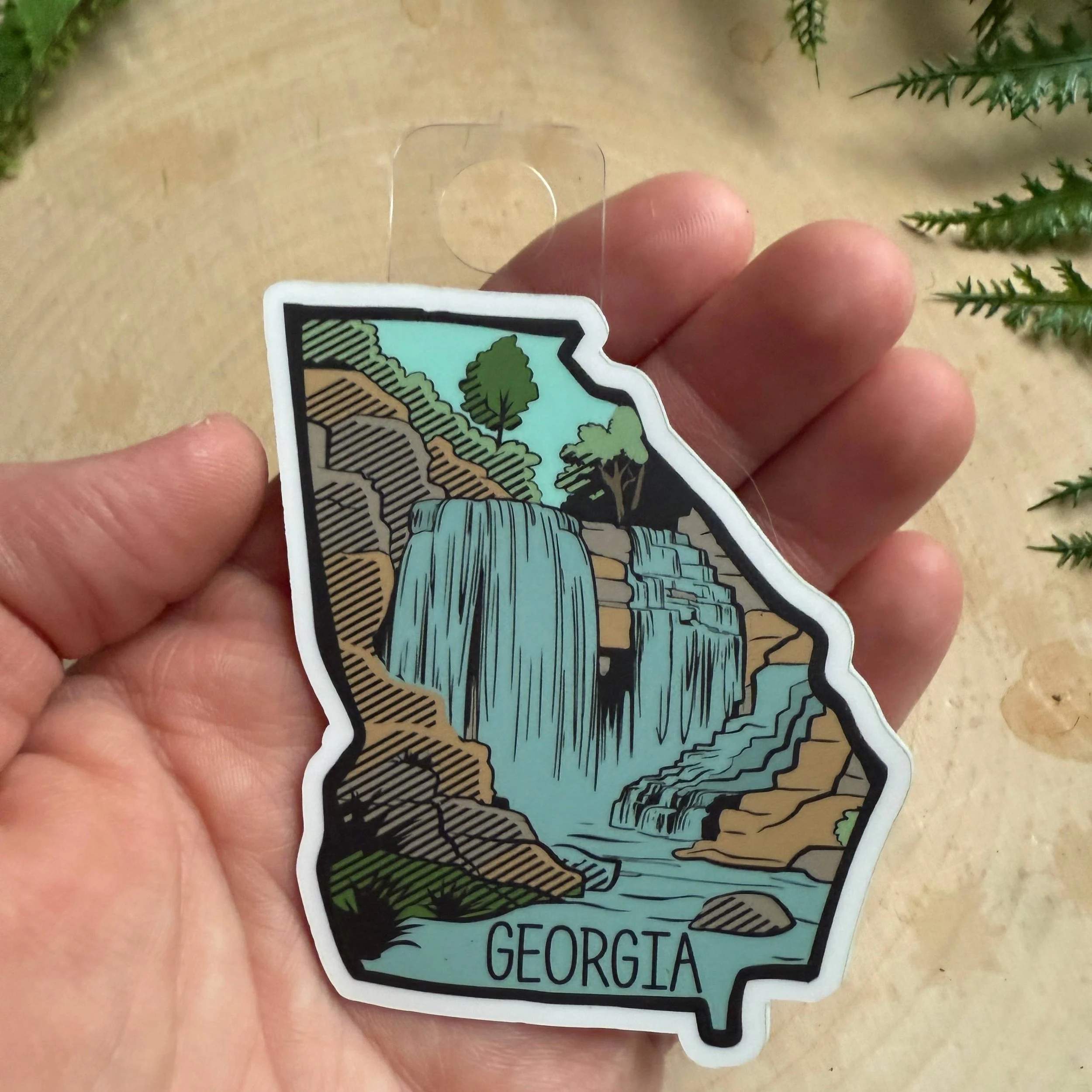 Georgia State, Sticker, Landscape, Waterfall, Checklist