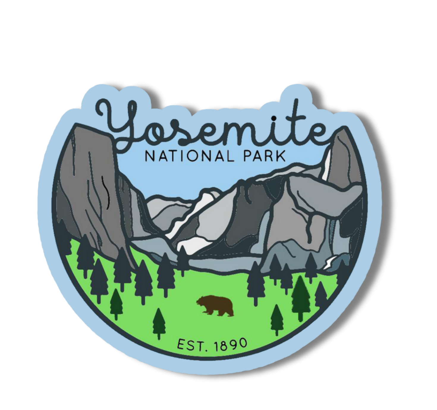 Yosemite Blue Sticker with a bear in the field.png