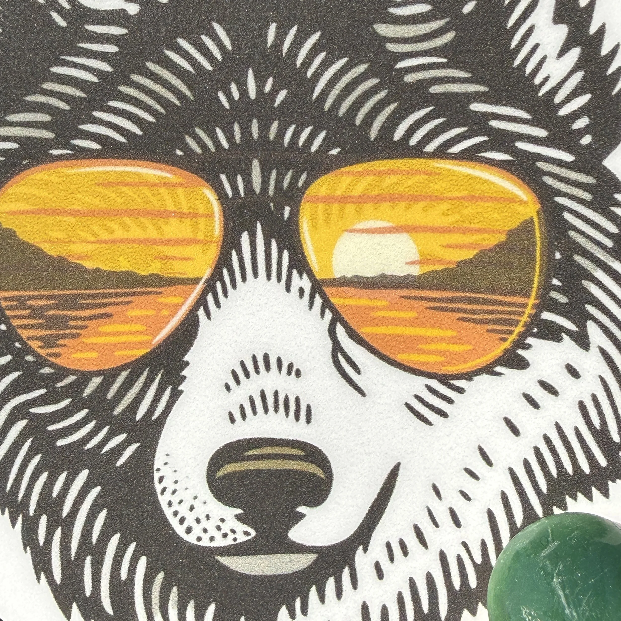 Up Close image of the Wolf with Sunglasses Sticker