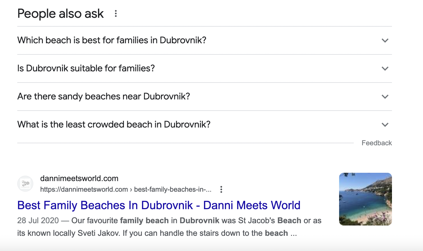 Screenshot showing importance of good SEO practice in meta description from Danni Meets World Blog.