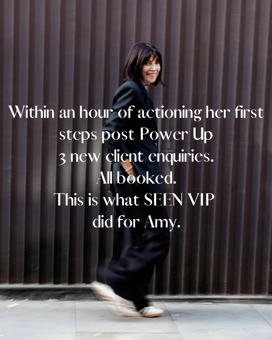 want to tell you about Amy.
Amy came to her first SEEN VIP Power Up with things already working in her business.
But she felt stuck.
Her services were too general. She had ideas she kept talking herself out of. No capacity to make the big decisions a