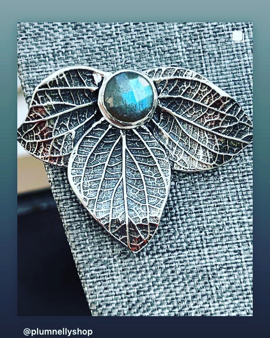 Labradorite &amp; Leaves silver brooch. Seen at Plum Nelly Gallery Chattanooga TN