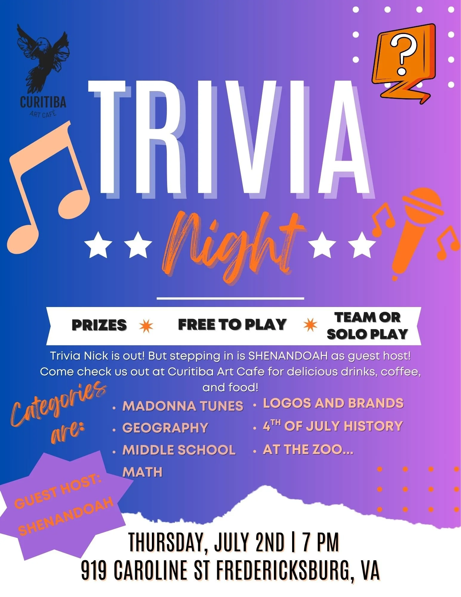 1st Thursday Trivia Night Feat. Nick and Shenandoah 
