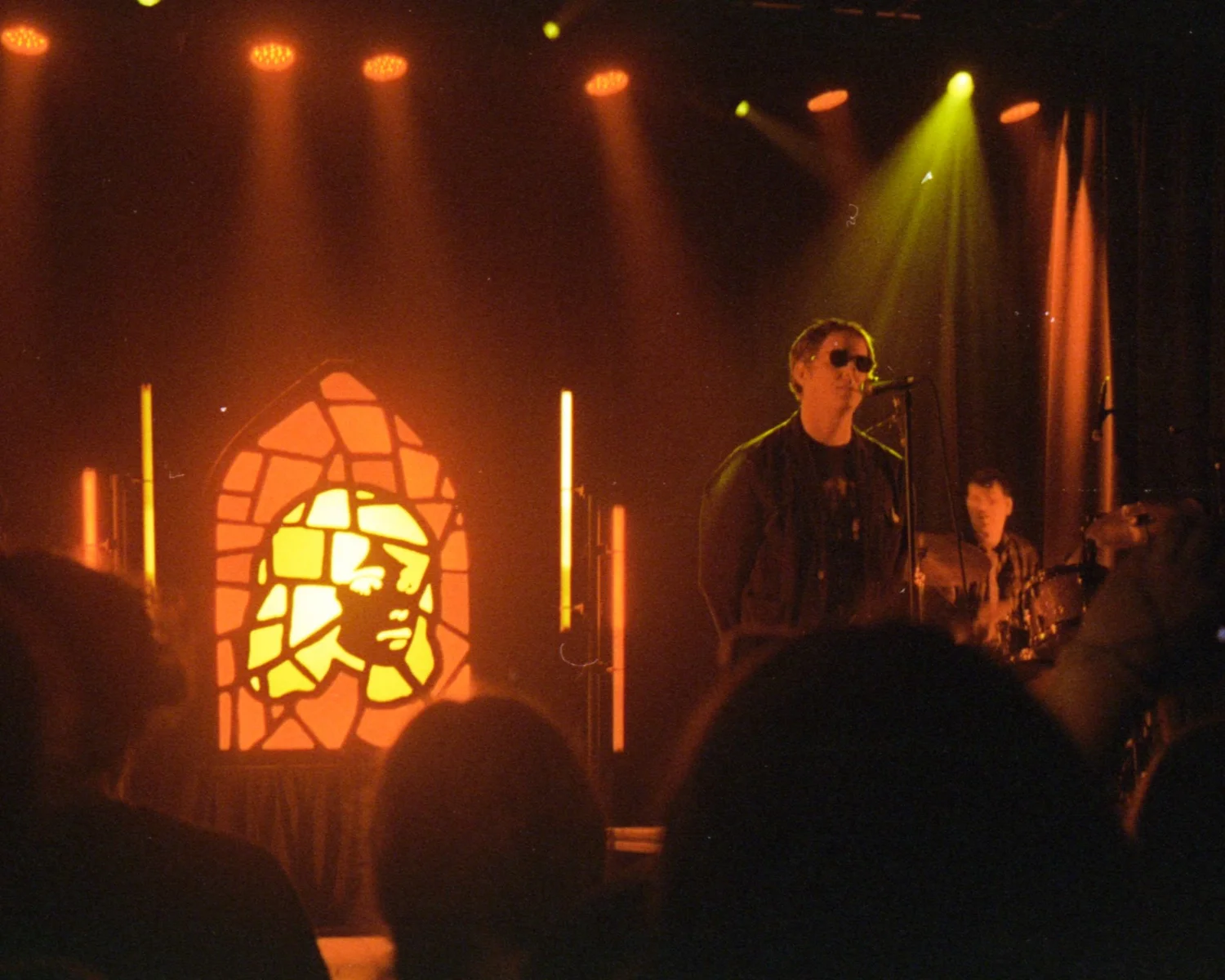 TV Girl faux stained glass logo sign with addressable lighting scenic fabrication