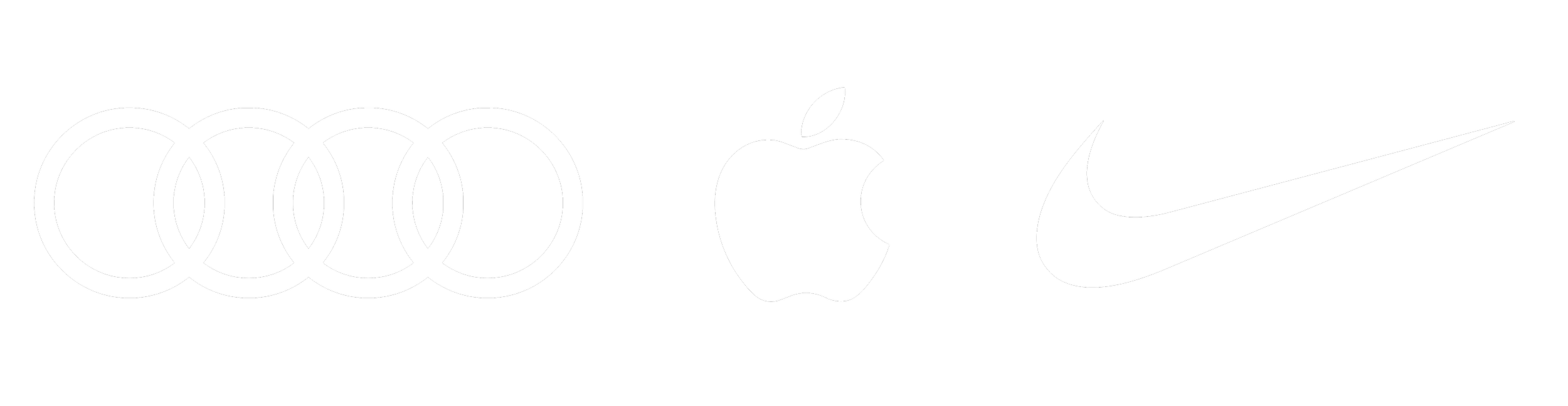 A black background with white logos of Audi, Apple, and Nike.