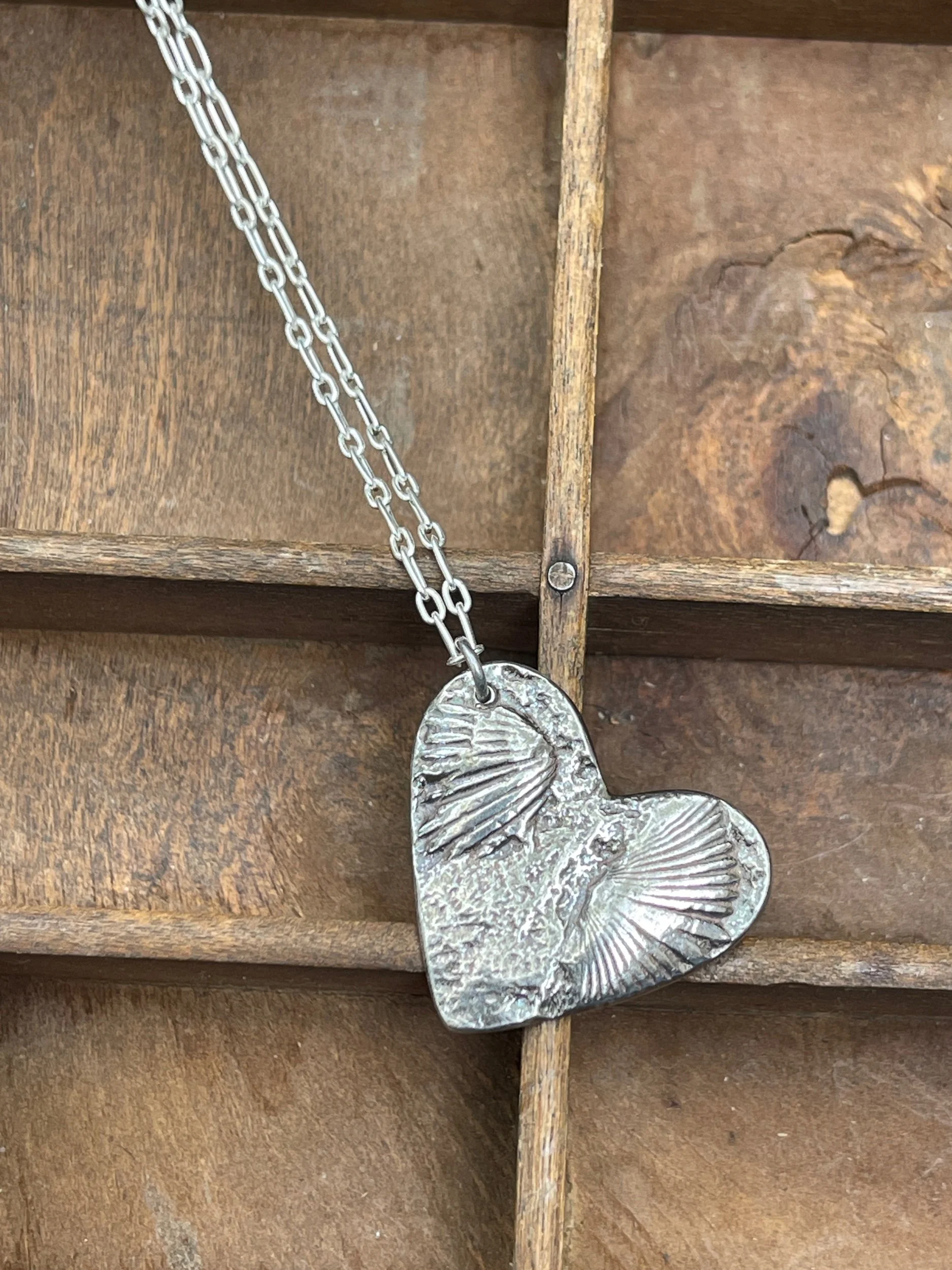 Ready to Ship ~ Heart Double Brachiopod Fossil 20" Necklace - Silver, Bronze, or Copper