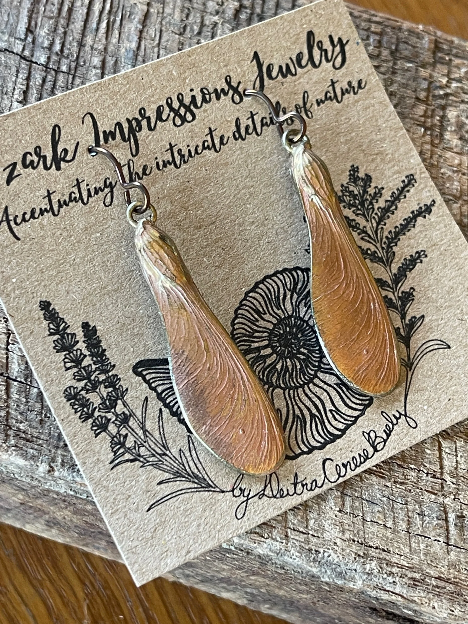 Limited: Large Copper Maple Seed Earrings ~ Alt Oxidization