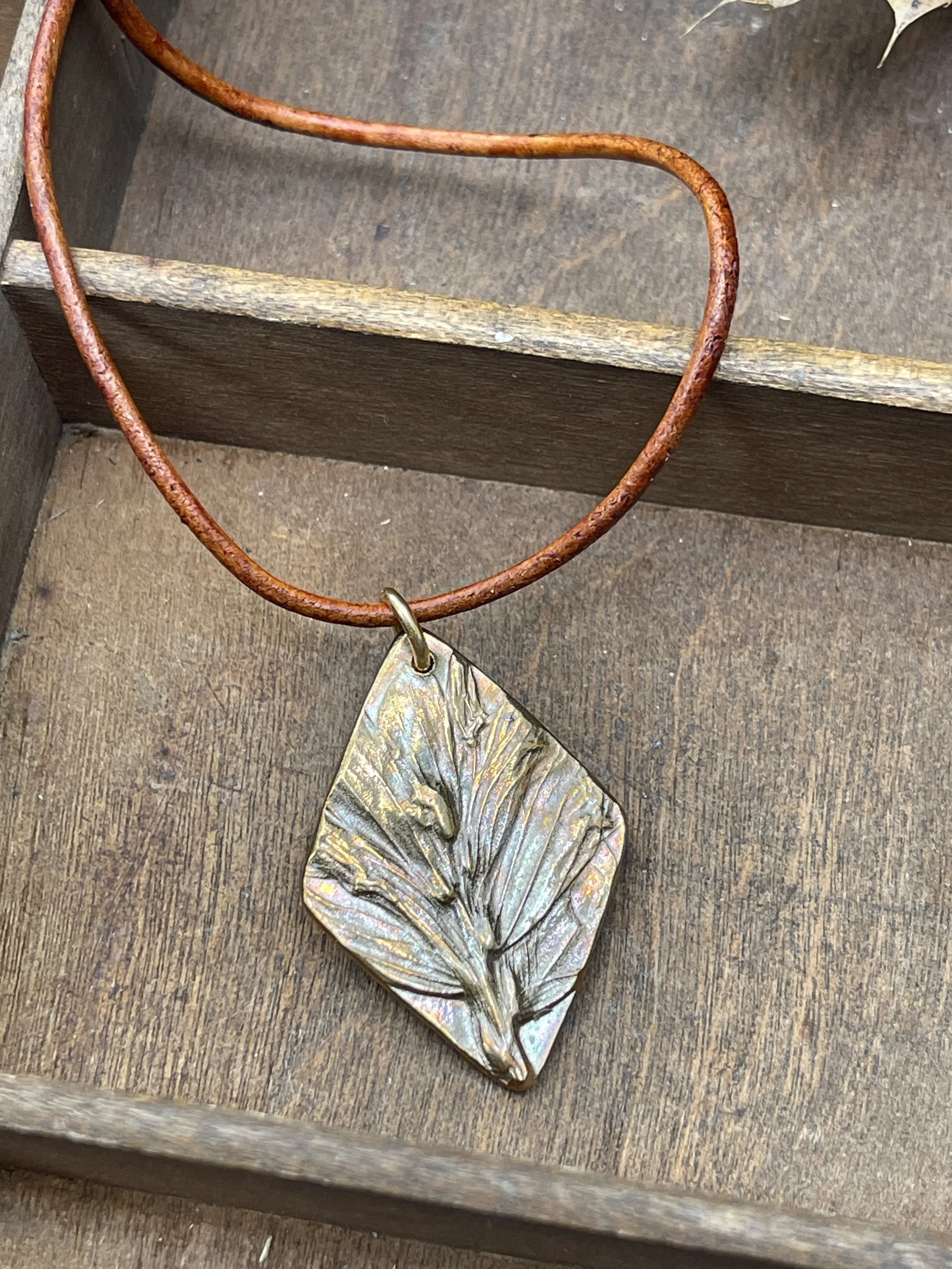 Indian Paintbrush Diamond Leather Necklace- Silver, Bronze, or Copper