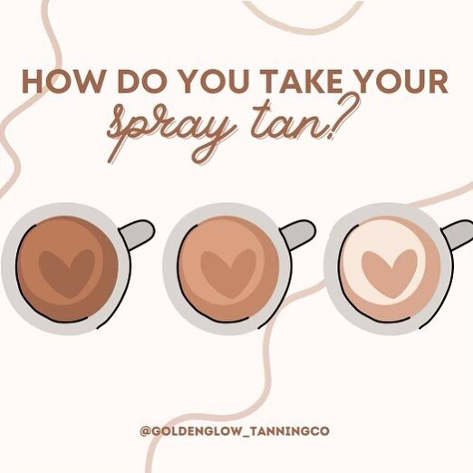 Consider us your spray tan baristas - servin up fresh spray tans to your liking ☀️☕️ 

No matter how light or how dark the end glow goal is - we confidently guide our clients + choose a custom color mix to achieve the perfect glow. 

Availability in 