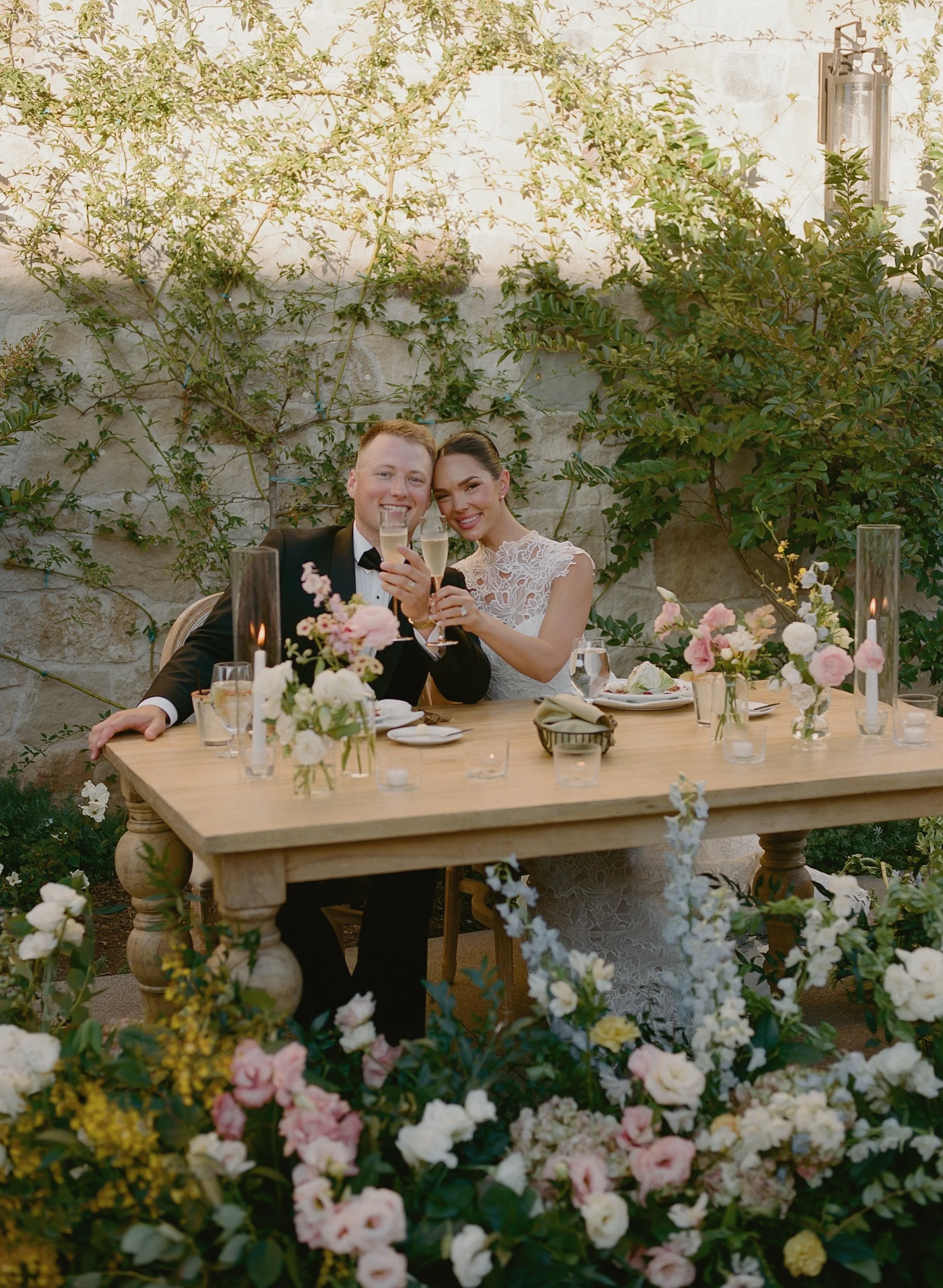 Saje Photography Sweetheart Table, Bride and Groom, Reception Flowers