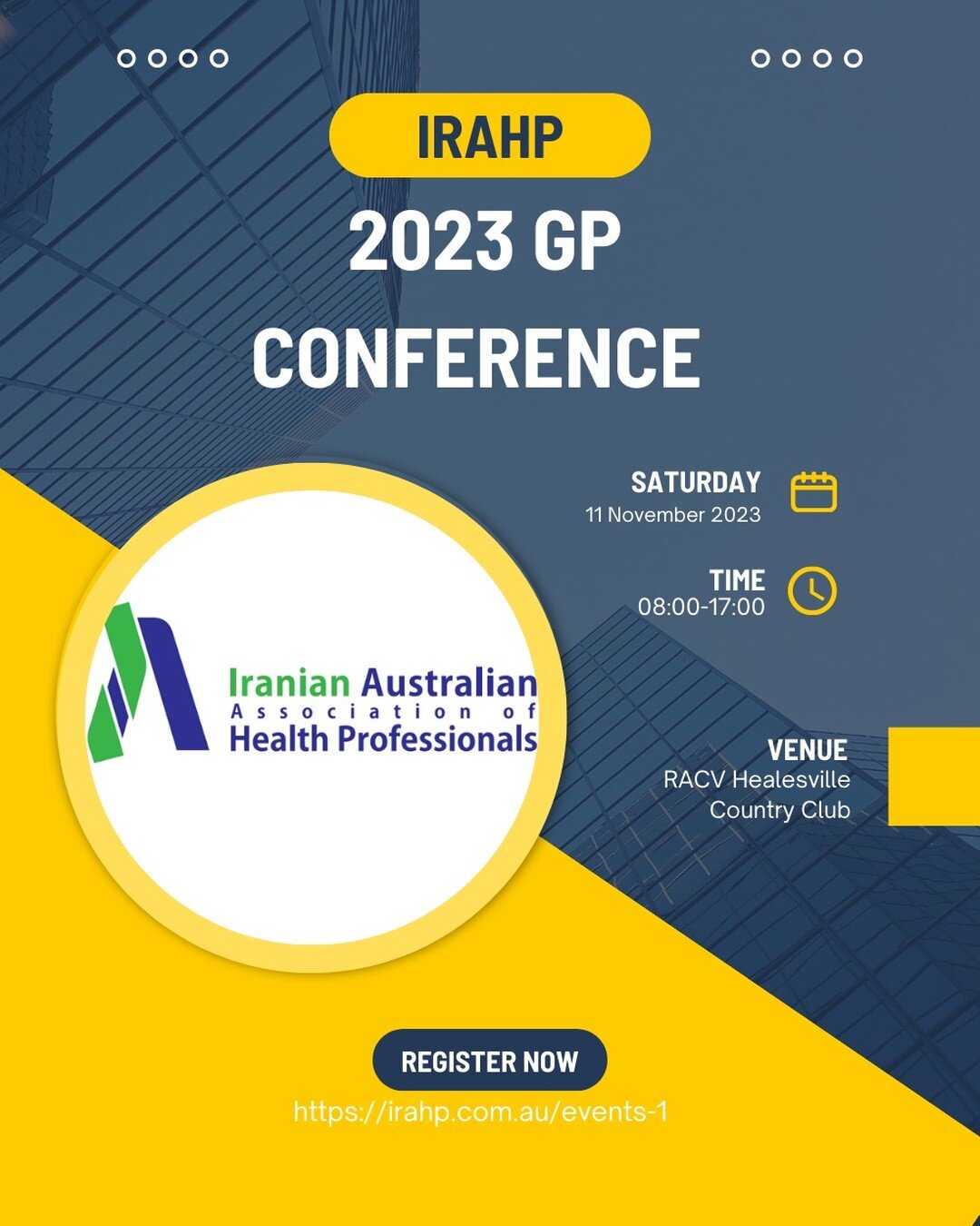 Great news!

Registration for the inaugural IRAHP GP conference is now open!
Don't miss the early bird registration ending on 12 September. 
For event information and registration, visit 
https://www.irahp.com.au/events-1

We would love to see all of