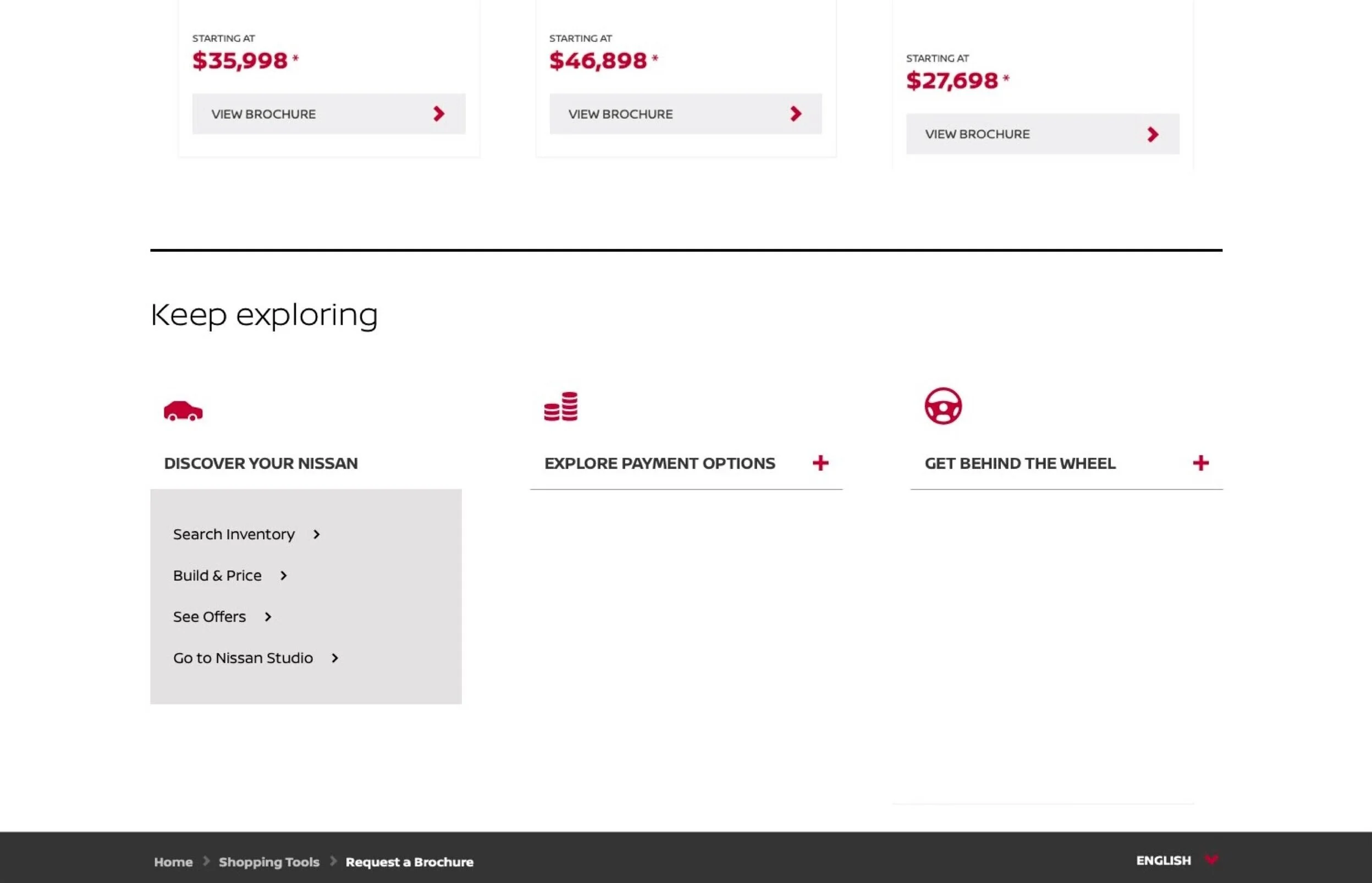 When you’re on a page that helps you discover our lineup—say Request a Brochure—you’ll see the most relevant next steps in this link panel.
