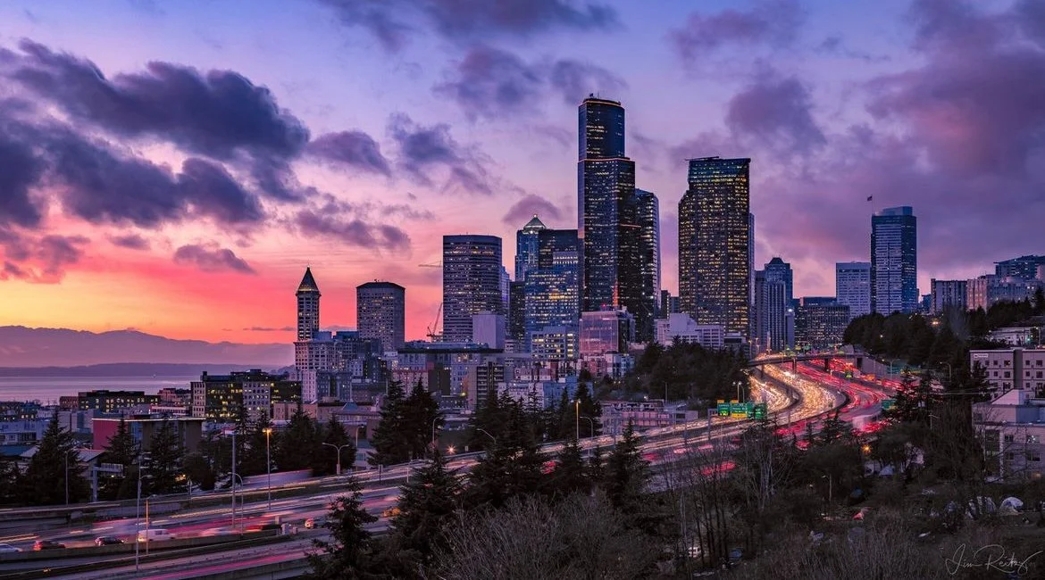 Seattle downtown skyline featuring urban luxury condominiums, high-rise living, and waterfront neighborhoods on Puget Sound