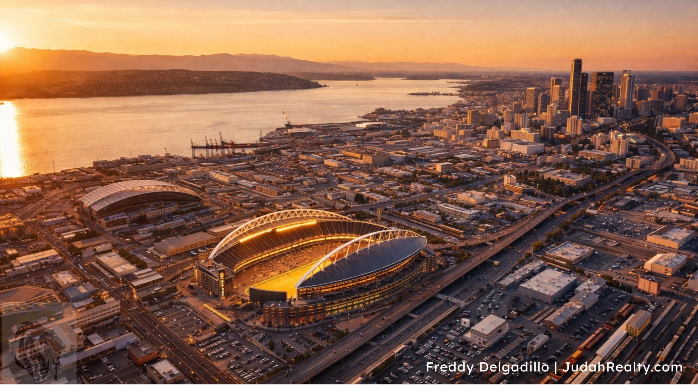 Aerial view of Lumen Field and Seattle — FIFA World Cup 2026 host city
