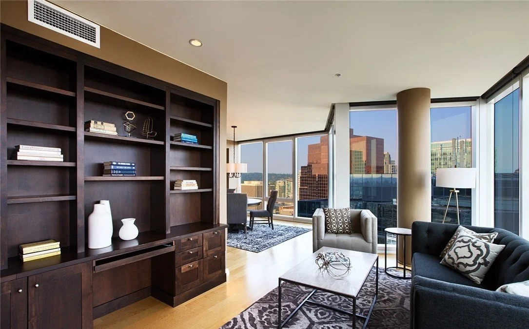 Bellevue Towers condo den with Downtown Bellevue city views