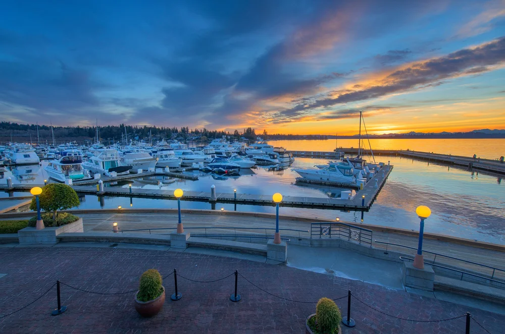 Carillon Point Marina and yacht moorage on Lake Washington – Downtown Kirkland waterfront