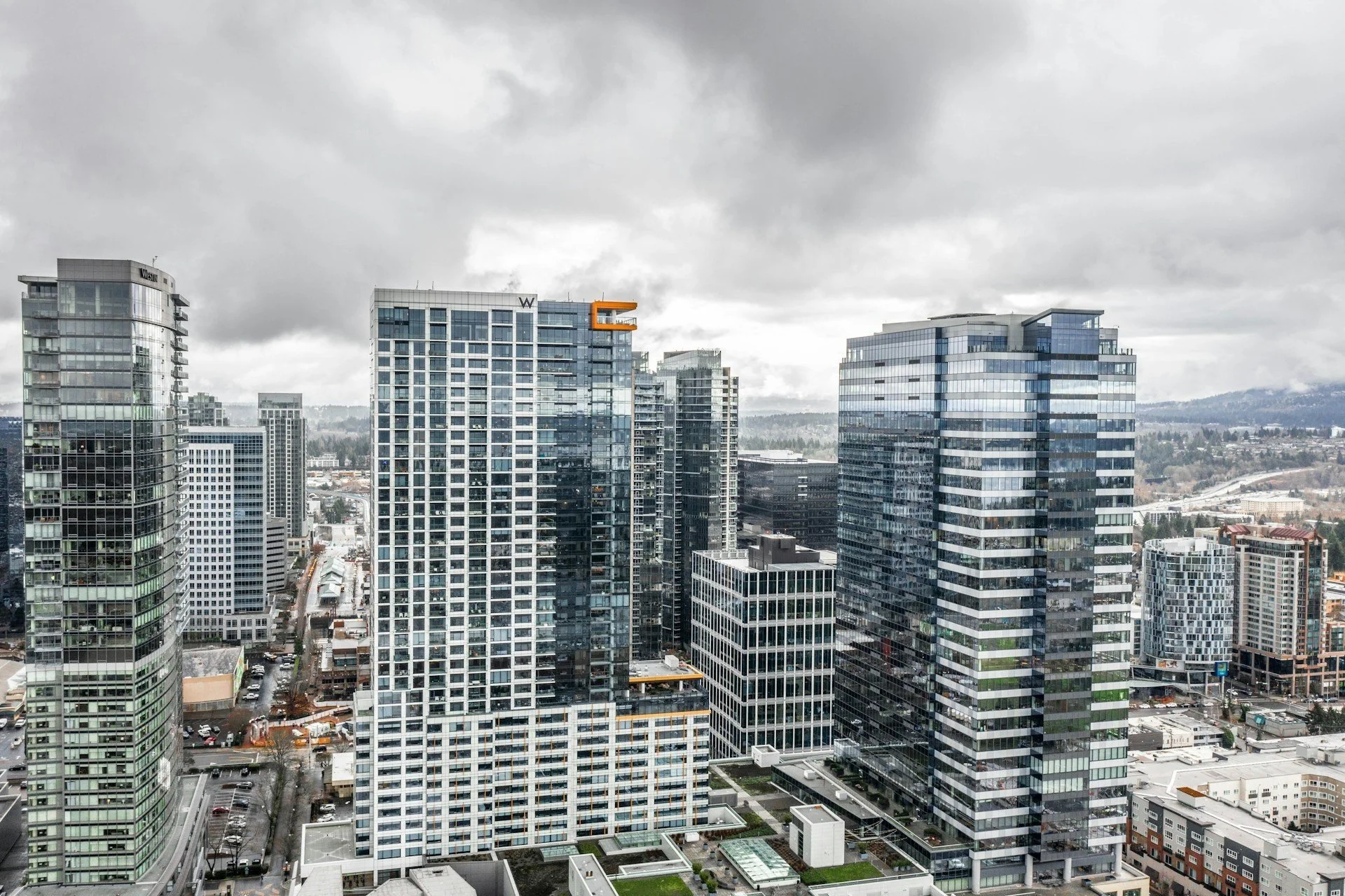Downtown Bellevue high-rise condominium towers, where condo months of supply ran above 6 in four Eastside areas