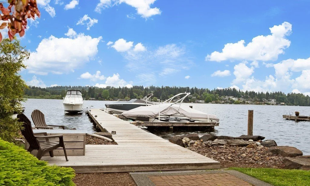 Shared beach club moorage Eastside waterfront community, Bellevue Kirkland real estate