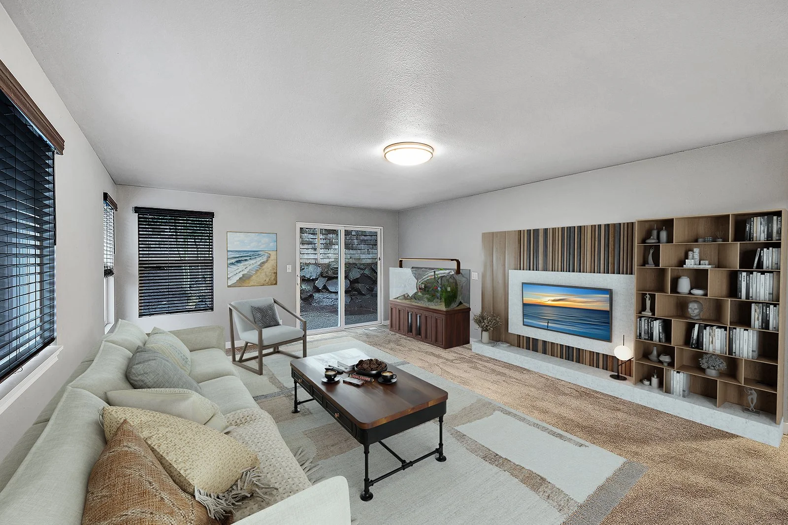 Versatile bonus room in Kenmore rambler perfect for home office media room or family recreation space with natural lighting